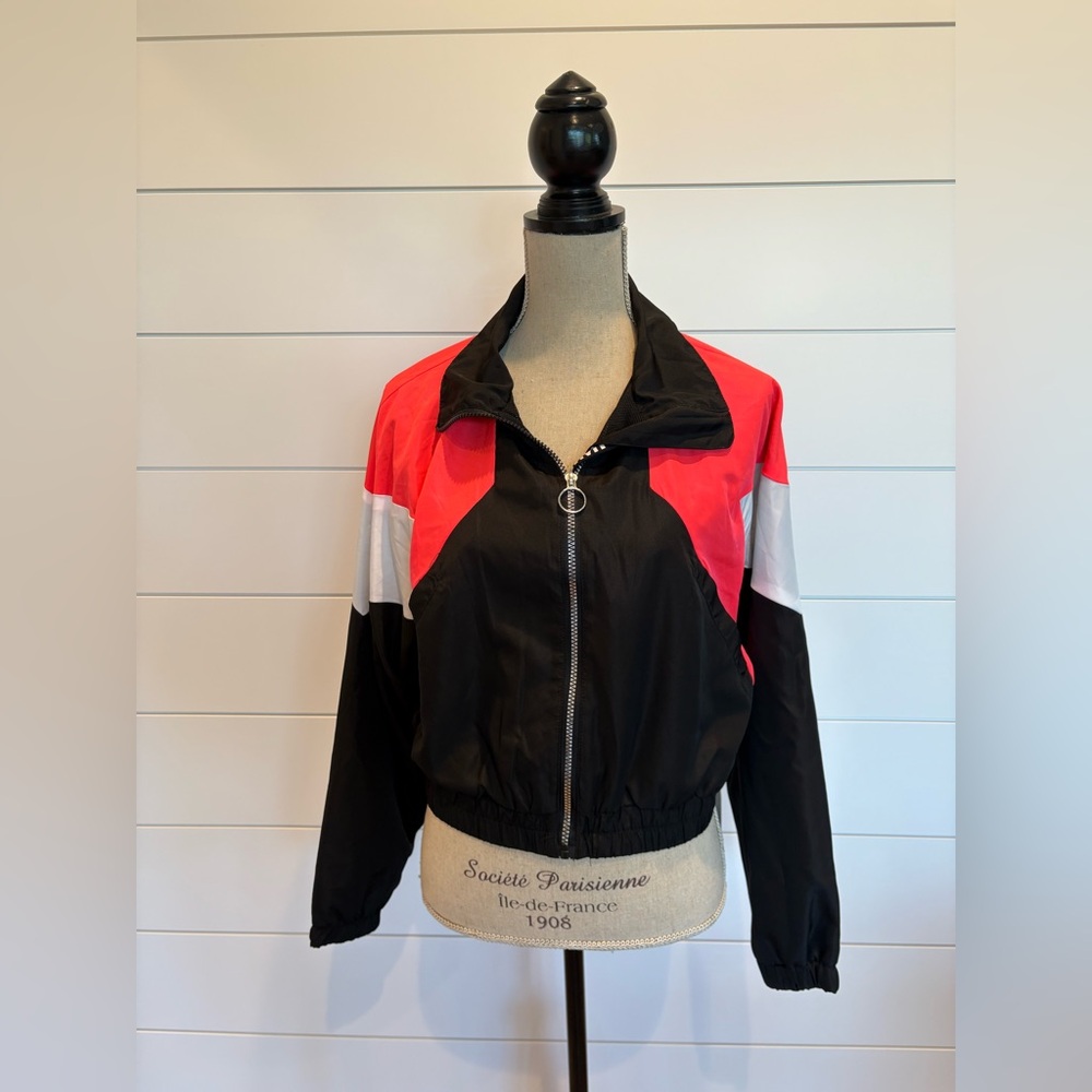 Angel Kiss Black Hot Pink White Bomber Jacket Windbreaker 80’s Retro Size M NWT
